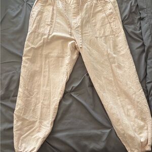 GAP Women's Light Pale Peach Cropped Drawstring Ankle Linen Pants